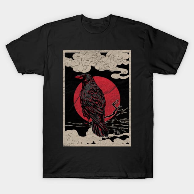Norse Raven Red Moon Gothic Dark Night Pagan Occult Tattoo T-Shirt by Blink_Imprints10